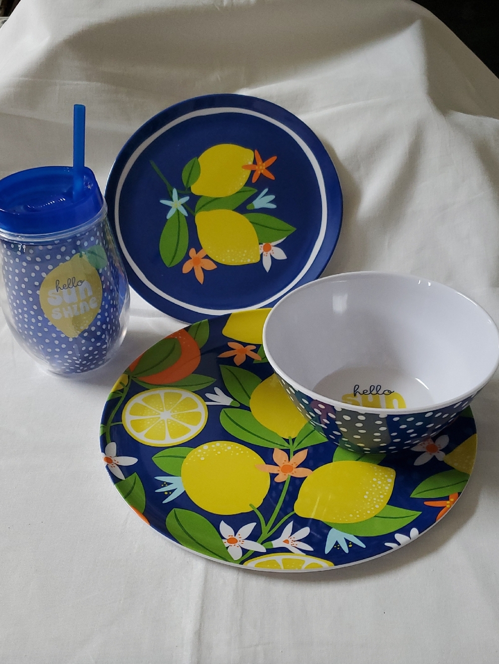 Smart Living Blue, Yellow and Green Lemon Dinnerware Set